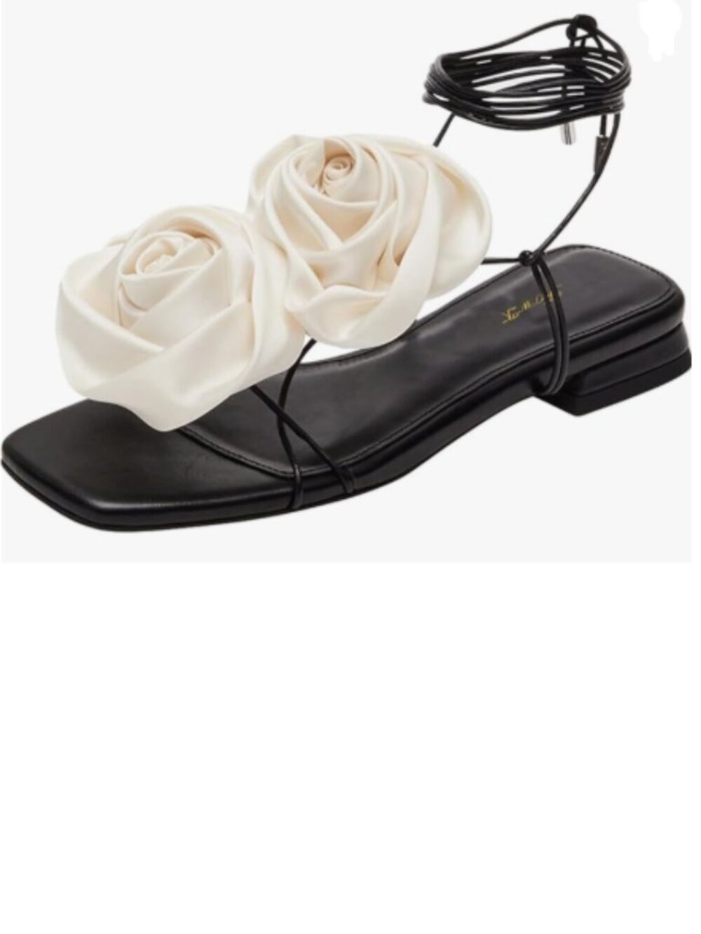 FOWT Black Flowers Open Toe Sandals Sexy Lace up Dressy Summer Wedding Shoes